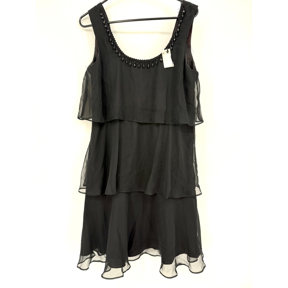 Vintage Mayvens of California Black Chiffon Tiered Beaded Dress Size 11 Flapper